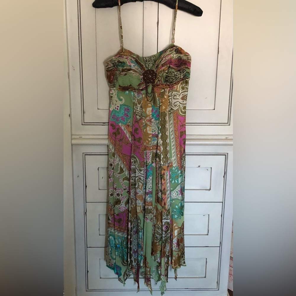 Chicks multi coloured embellished silk dress in size XS